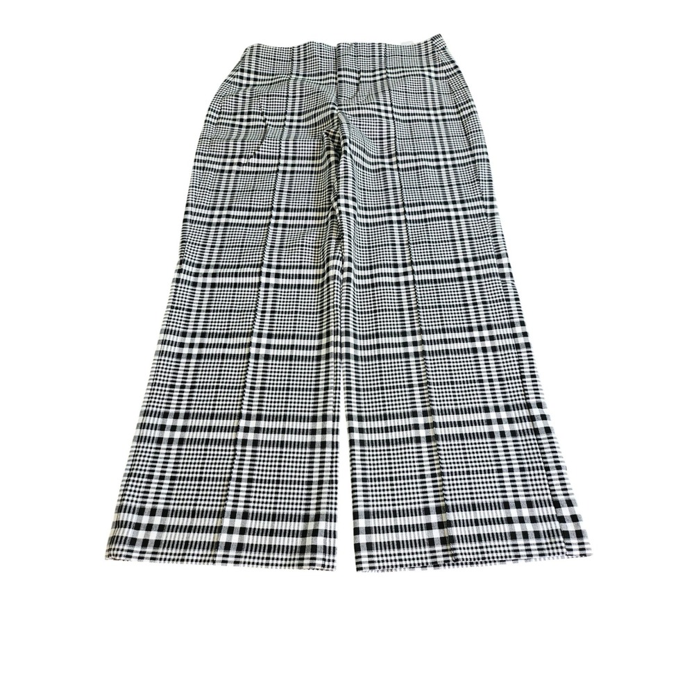 Zara Woman Trousers Women 4 Black White Plaid Glen Check Wide Leg High Rise